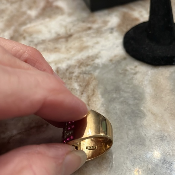 Technibond Greek Key Simulated Ruby and Diamond SS Band Ring Size 8 - Picture 4 of 8